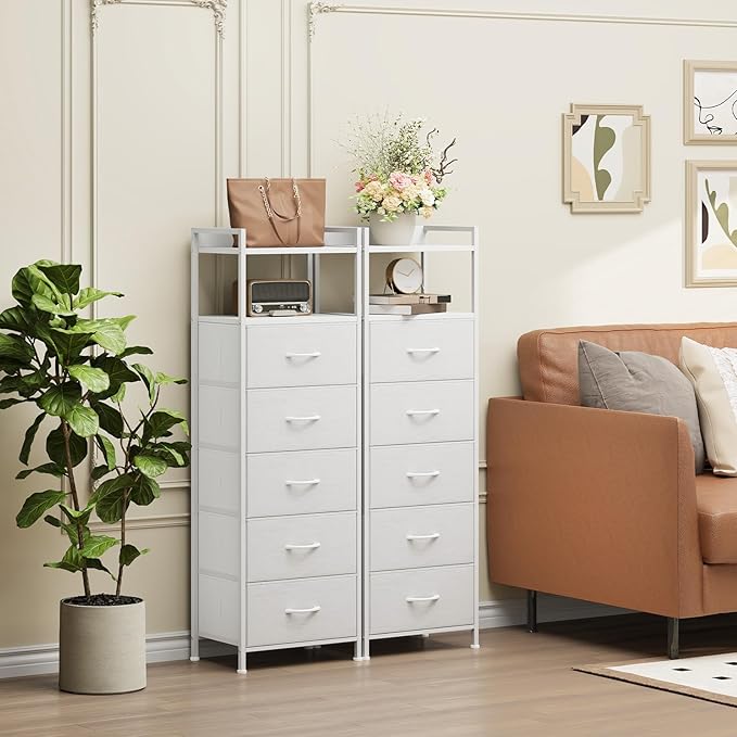 Somdot Tall Dresser for Bedroom, 5 Drawers Nightstand Vertical Storage Tower