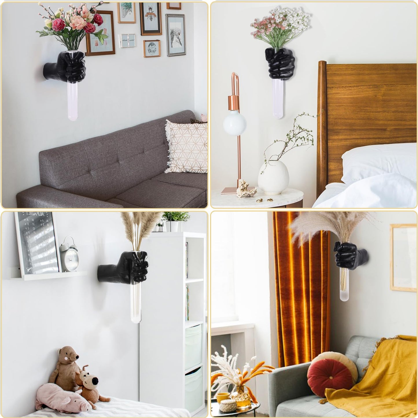 XYQXYQ Black Wall Sculptures, Hand Vases Home Decor, Wall Mount Art Sculpture, Unique Wall Art Statue, Funky Flower Vase Decorations, Modern Eclectic Hanging Decor,Glass Test Tube Vase