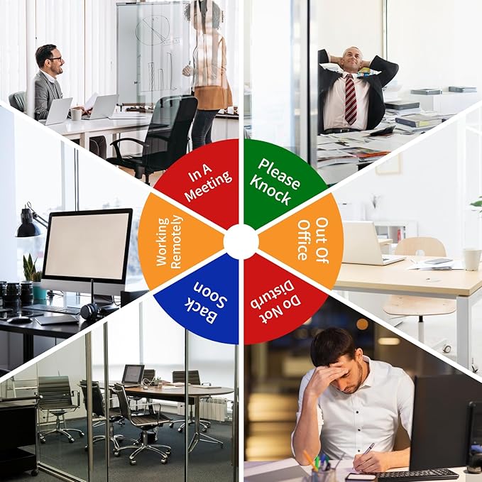 Office Door Sign- Do Not Disturb/Out of Office/Please Knock/In a Meeting/Working Remotely/Back Soon, Rotating Privacy Door Sign Conference, 6 Inch, Silver
