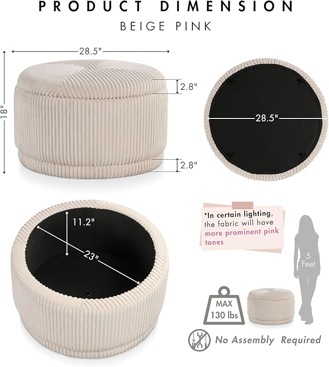 Furniture of America Lennox Modern Chenille 29-inch Round Storage Ottoman