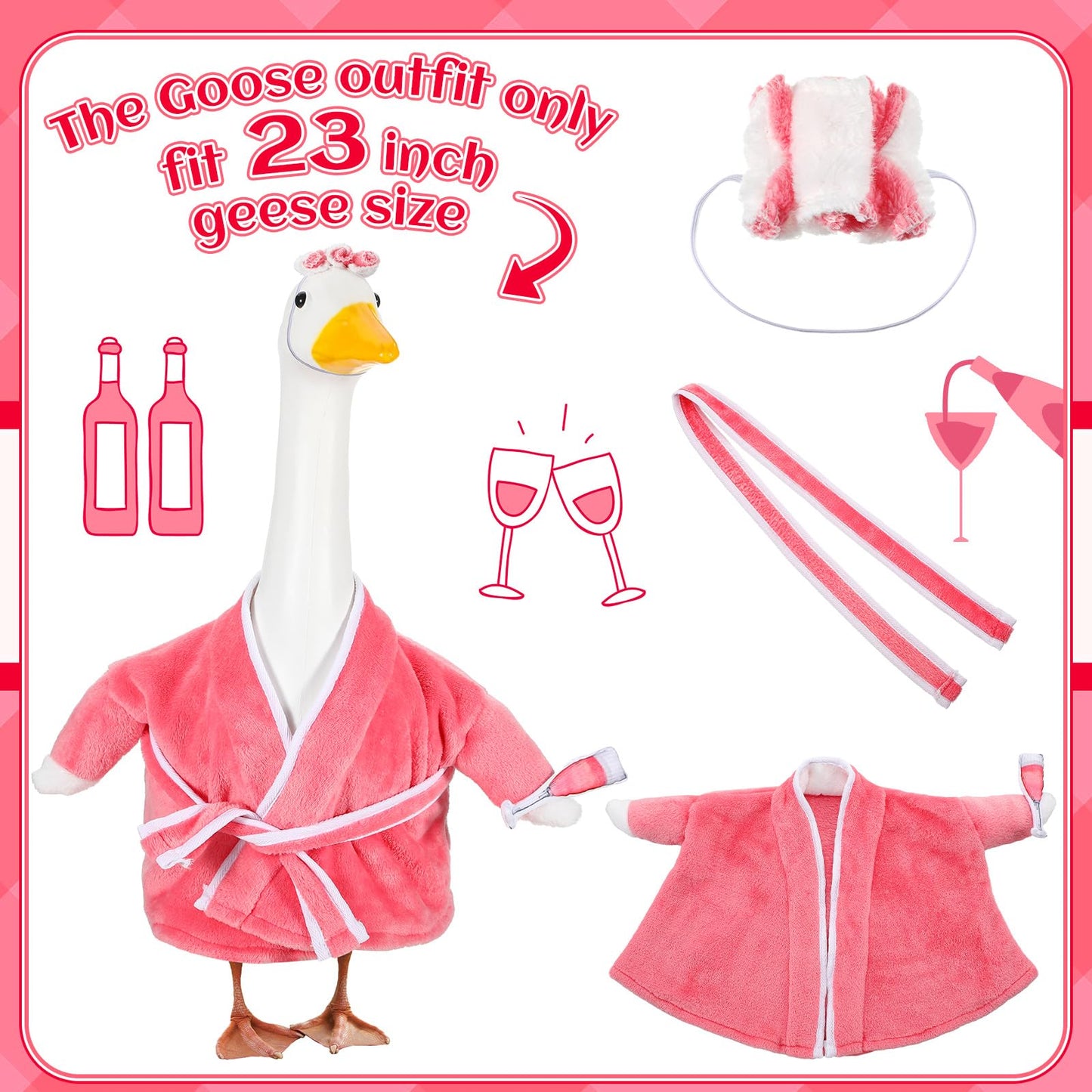 Seenelling Old Lady Porch Goose Outfits, for 23'' High Cement or Plastic Porch Goose Lawn Clothes for Garden Yard(Pink)