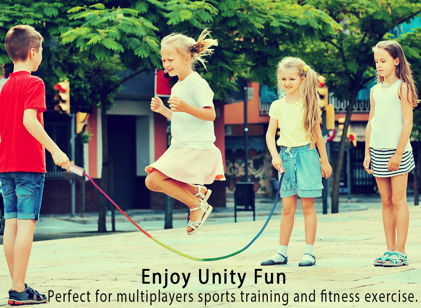 Double Dutch Jump Rope 16 ft 2 Pack, Adjustable Long Skipping Rope with Wooden Handle, Multiplayer Team Jumping Rope for Kids Adults, Long Enough for 5-6 Jumpers