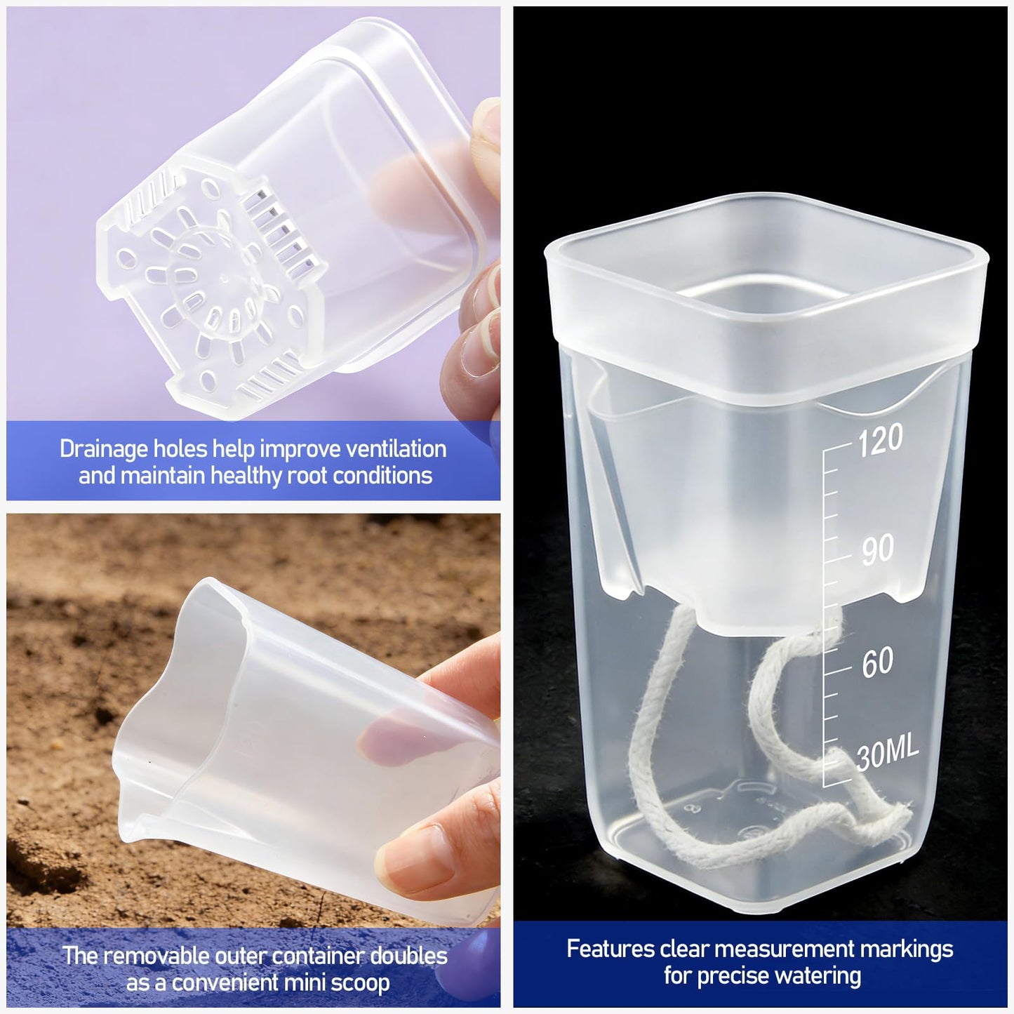 Zarique 8 Pack 2 Inch Self-Watering Plant Pots, Clear Plastic Planter with Water Level Indicator for Propagation, African Violets, Seedlings, Cuttings, with Drainage Hole