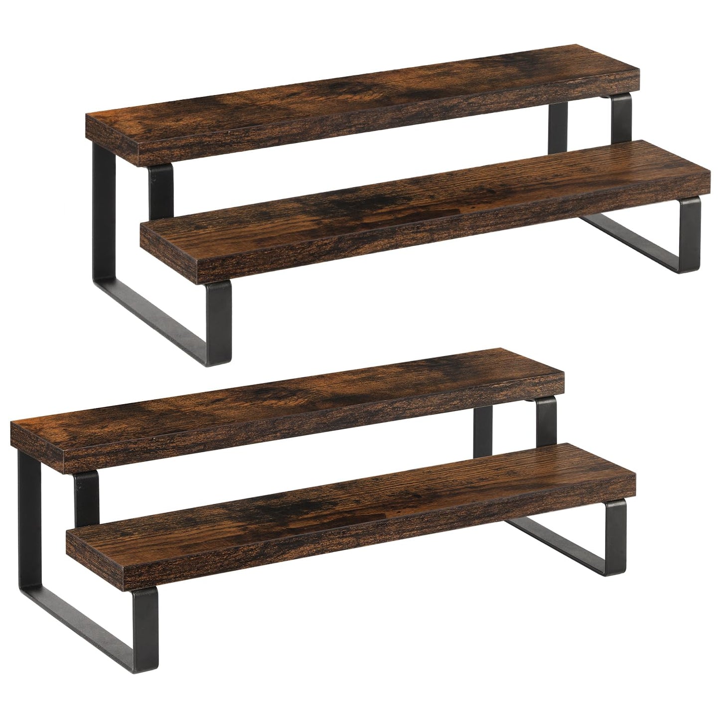 YINMIT Wooden Display Riser Stand, Tiered Perfume and Cologne Organizer Stand, 2 Tier Spice Rack Organizer, Rustic Display Shelf for Candles (2 Tier, 2 Pack)