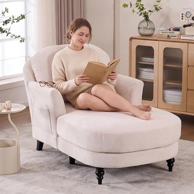 Chaise Lounge Chair Indoor, 59.8" Oversized Couch Reading Chairs，Chenille