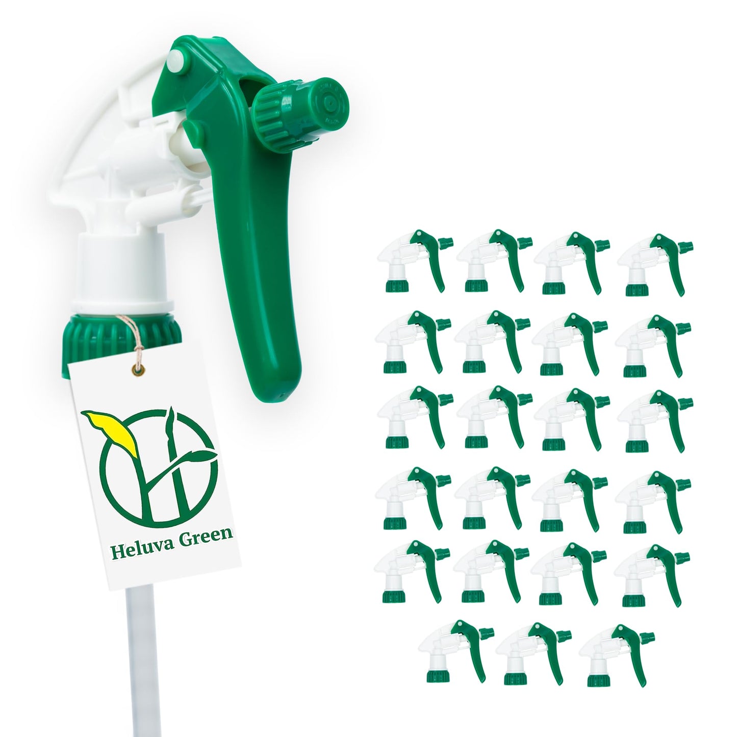 Heluva Green Spray Bottle Nozzle Replacement, Bottle Tops Only - Sprayer Nozzle Triggers for Heavy Duty, Commercial, Home Cleaning Solutions - Fits 8,16,24,32 oz Plastic & Glass Bottles, Green 24 pack