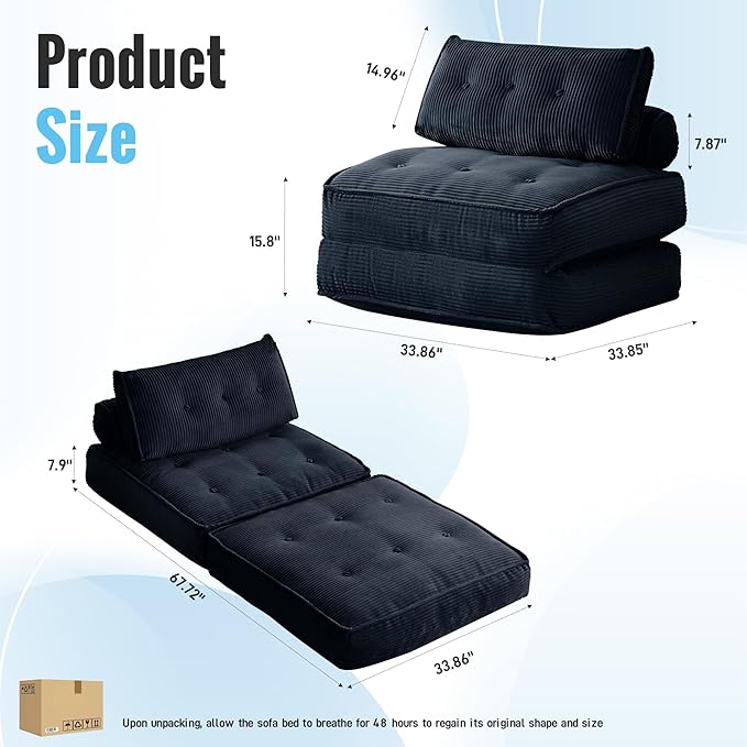 Folding Sofa Bed Convertible Sleeper Chair 33"