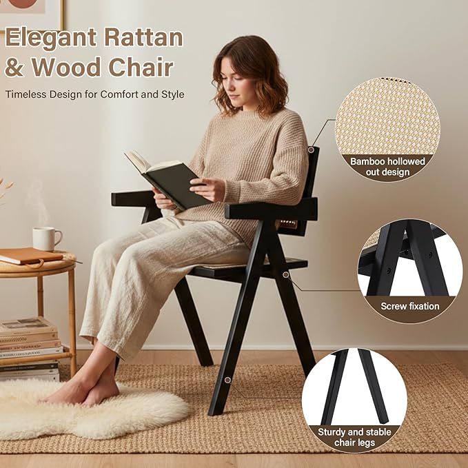 Furlide Rattan Dining Chairs Set of 2, Modern Mid Century Dining Chairs