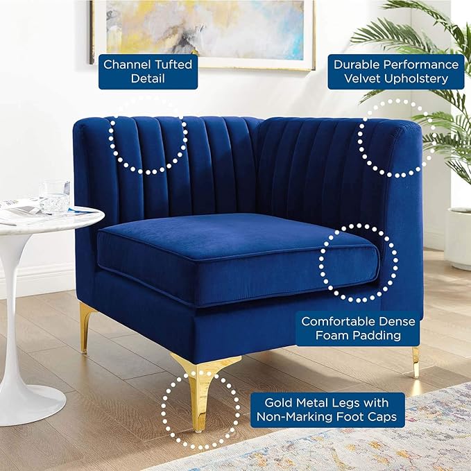 Modway Triumph Channel Tufted Performance Velvet Sectional Sofa Corner Chair