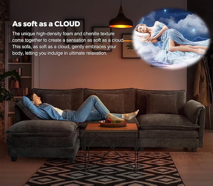 ELUCHANG 150" Modular Sectional Sofa, Comfy Deep Seat Cloud Couch, 6 Seater U