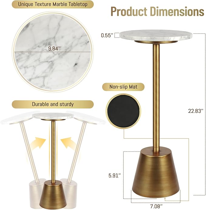White Marble Pedestal Side Table, Round Accent End Table