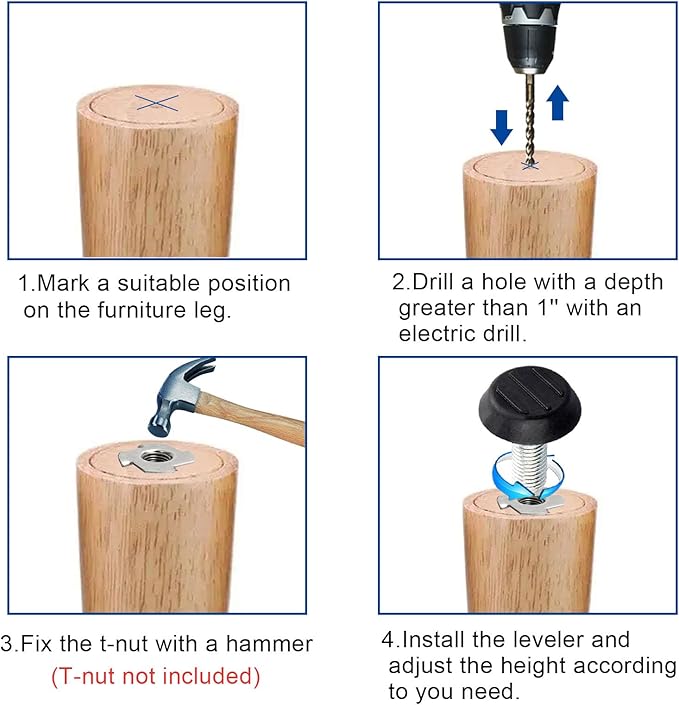 WAFJAMF Adjustable Furniture Levelers Screw in Threaded, Adjustable Levelers