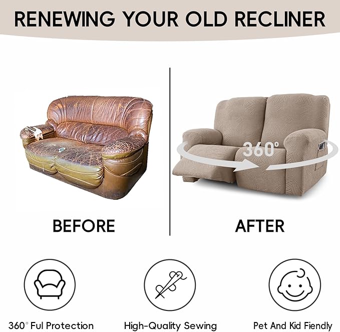 Recliner Loveseat Covers with Console, 6-Piece Stretch Geometric Strokes