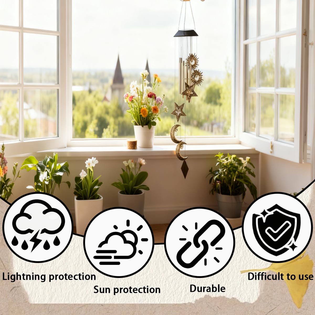 Leemeexaa Solar Wind Chimes for Outside, Waterproof Halloween Wind Chimes with Auto Lights, Outdoor Decor for Garden, Porch,Patio Perfect for Home & Holiday Enthusiasts