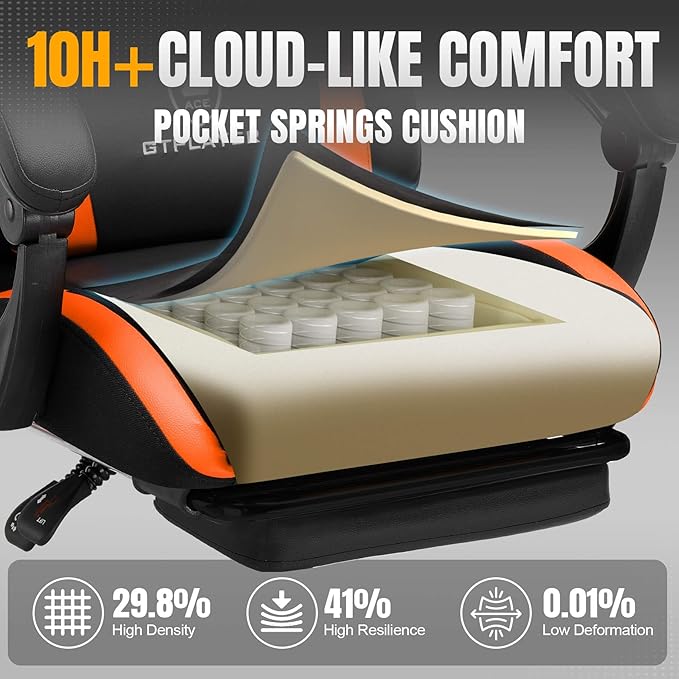 GTPLAYER Gaming Chair with Pocket Spring Cushion, Leather Office Chair with