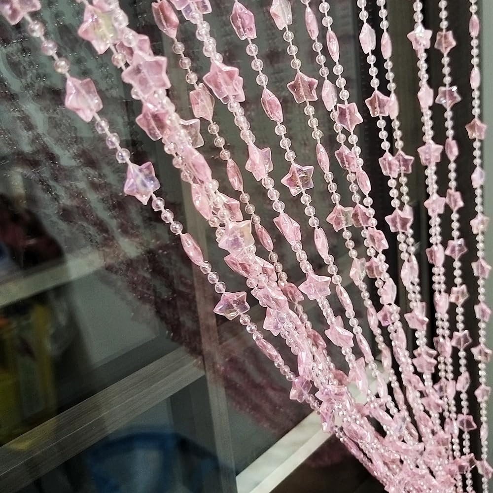 ave split Beaded Curtain Doorways Star Acrylic Hanging Door Beads String Curtains Tassel Room Divider Screen Decor for Doorway Window Living Room Wedding 049Star (Pink Star)