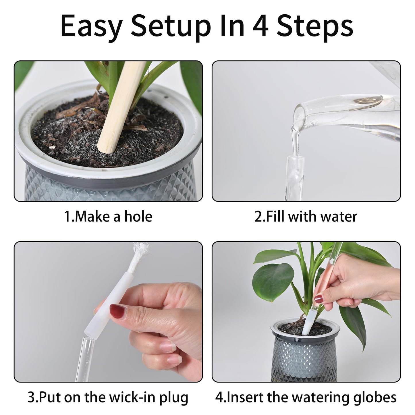 13oz Self Watering Globes (4 Pack),Large Glass Plant Water Bulbs for Vacation, Automatic Drip Irrigation,Iridescent Rainbow Watering Stakes for Indoor & Outdoor Plants (Up to 2 Weeks Hydration)