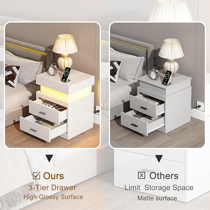 ChooChoo LED Nightstand with Charging Station, Smart Night Stand with Sliding