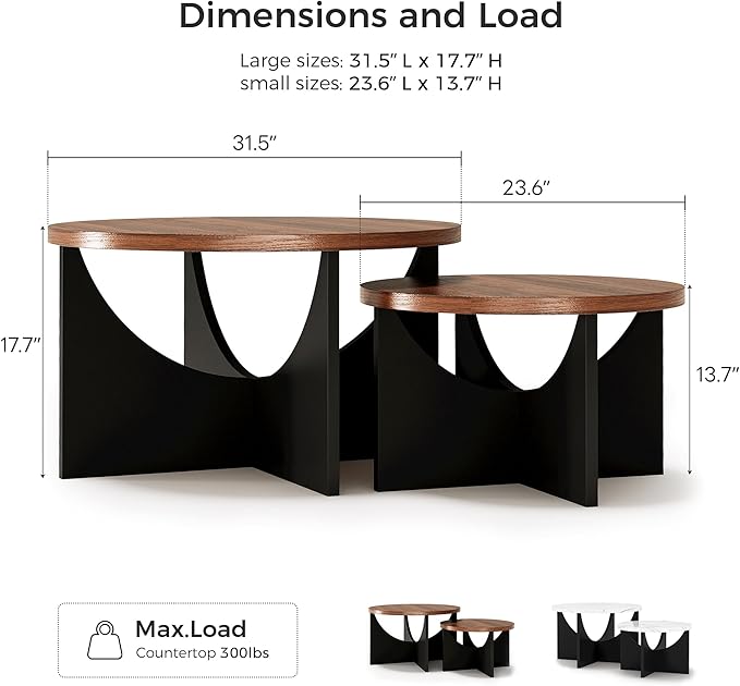 LIKIMIO Nesting Coffee Tables Set of 2, 31.5" Round Side Tables