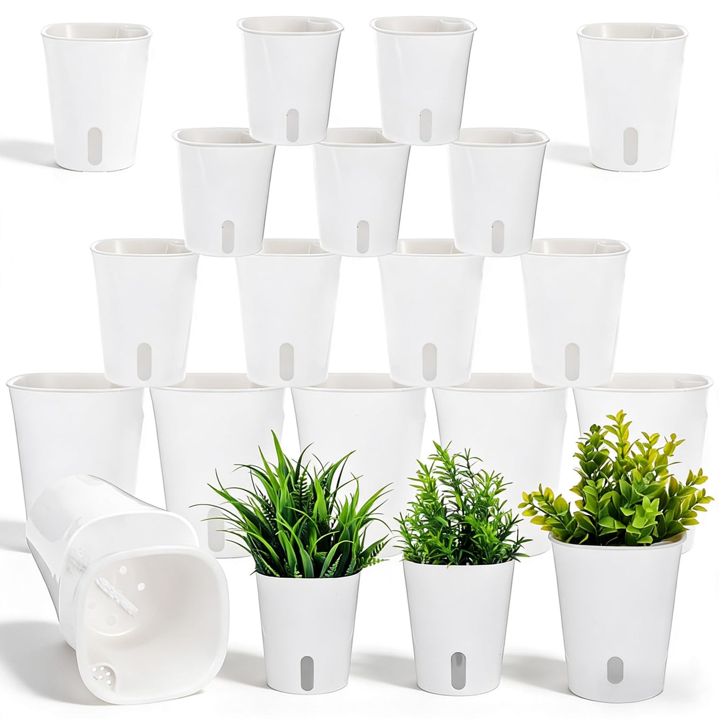 Meyeyaia 18 Pcs Self Watering Pots 3 Sizes Plastic Self Watering Planters Small Flower Plant Pot with Inner White Pot for Indoor House Plants, Flower (3", 4", 5")