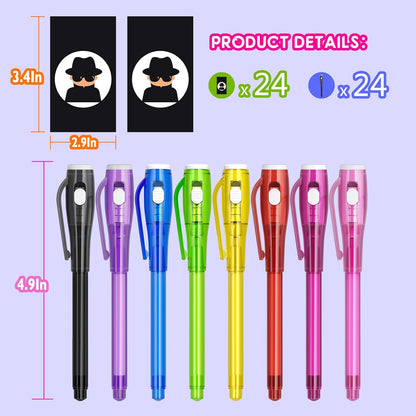Invisible Ink Pen Spy Game for Kids, Party Favors Toys for Girls Boys, Magic Markers for Boys Girls Fun Outdoor Toys, Birthday for 6-13 Year Old Girls Boys (24PCS+Black Notebooks)