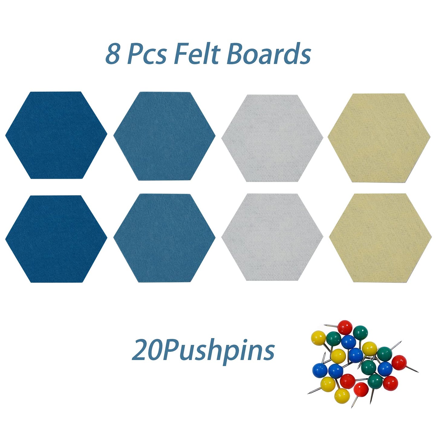 Afumazi 8Pcs Hexagon Felt Cork Board Tiles Self Adhesive Bulletin Board, Pin Board for Wall Decor Memos Photos Display (Set A)