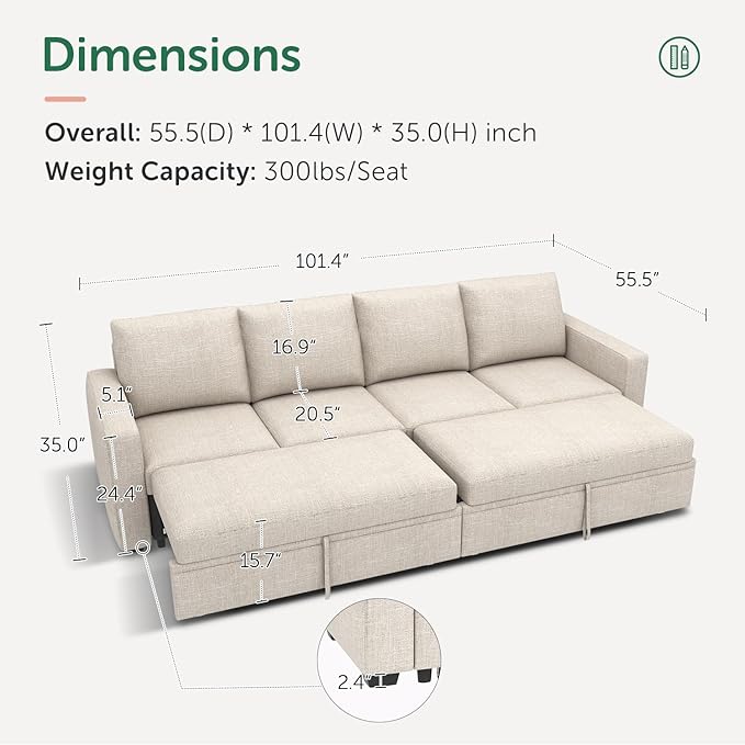 HONBAY Modular Sectional Sleeper Sofa Bed,