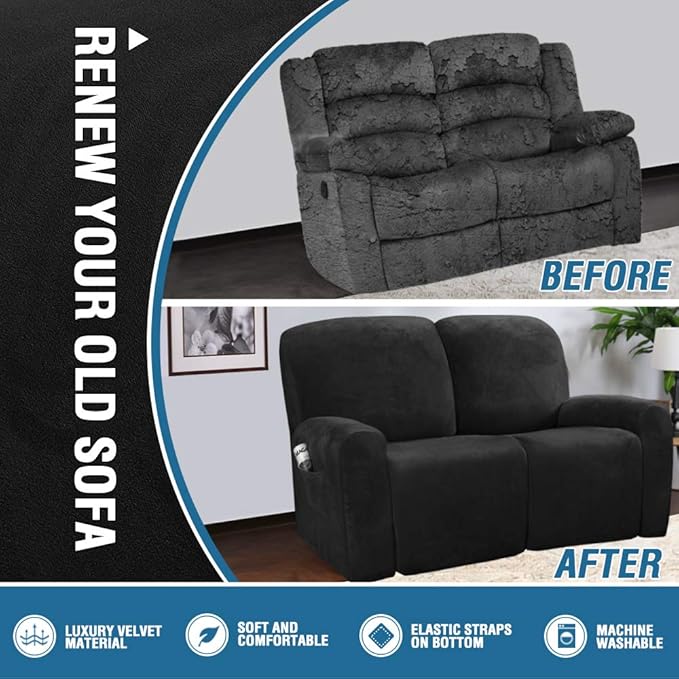 H.VERSAILTEX Velvet Stretch Recliner Couch Covers 6-Pieces Recliner Loveseat
