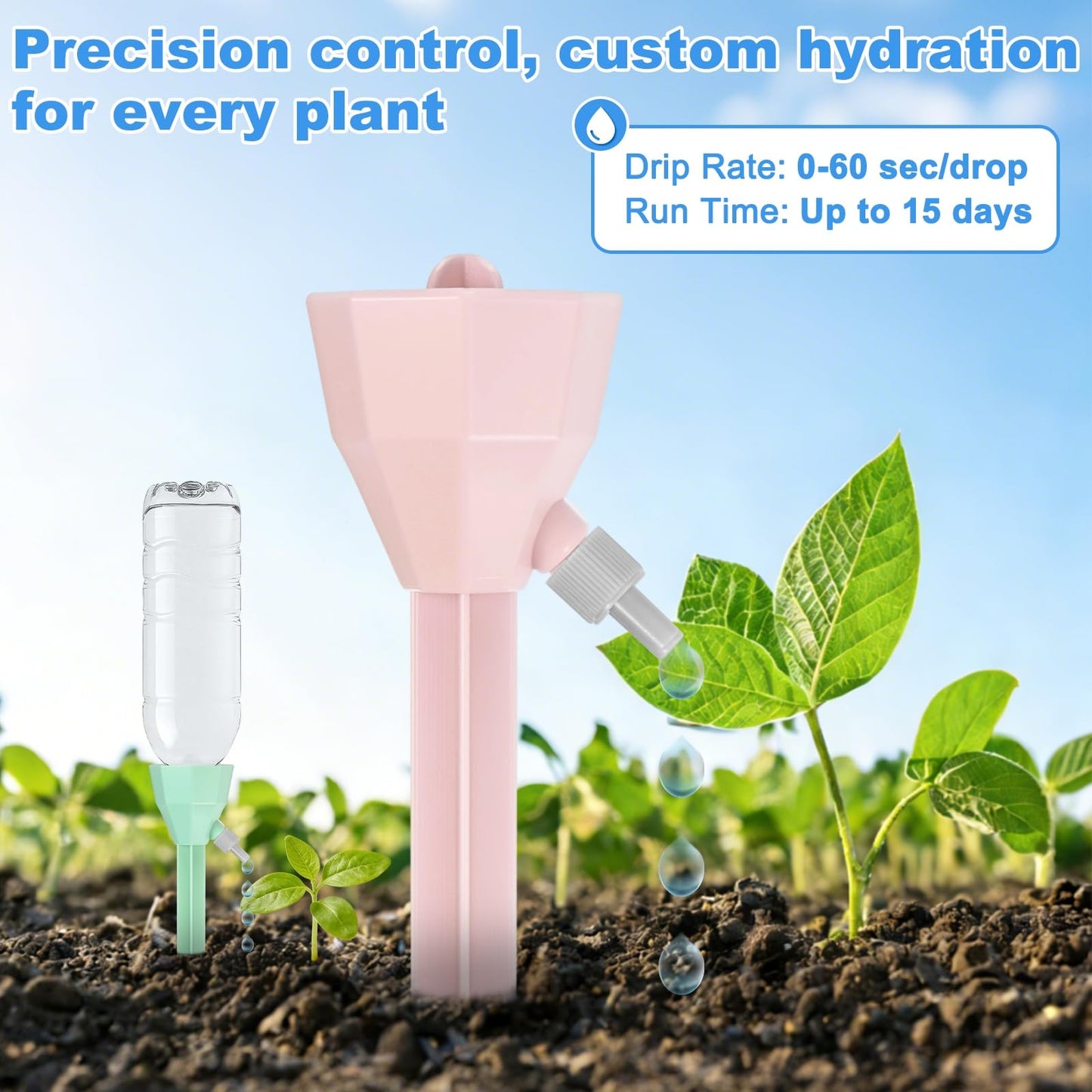 M METERXITY 8-Pack Self Watering Spikes for Plants, 5.3 Inch Plastic Plant Watering Devices with 8 Stoppers for Indoor/Outdoor Pots, Garden Water Planter System [Pink/Green]