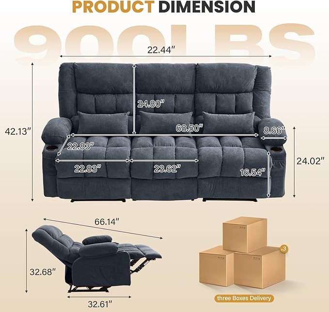 BOSMILLER Reclining Sofa with Cup Holders