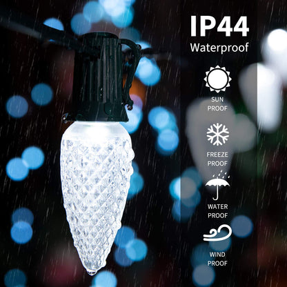 C9 Christmas String Lights Outdoor 50 Feet Led Christmas Lights, 50+2(Spare) Strawberry Bulbs Connectable UL Certified for Indoor Outdoor Roofline Patio Holiday Party Backyard Xmas Decor Pure White