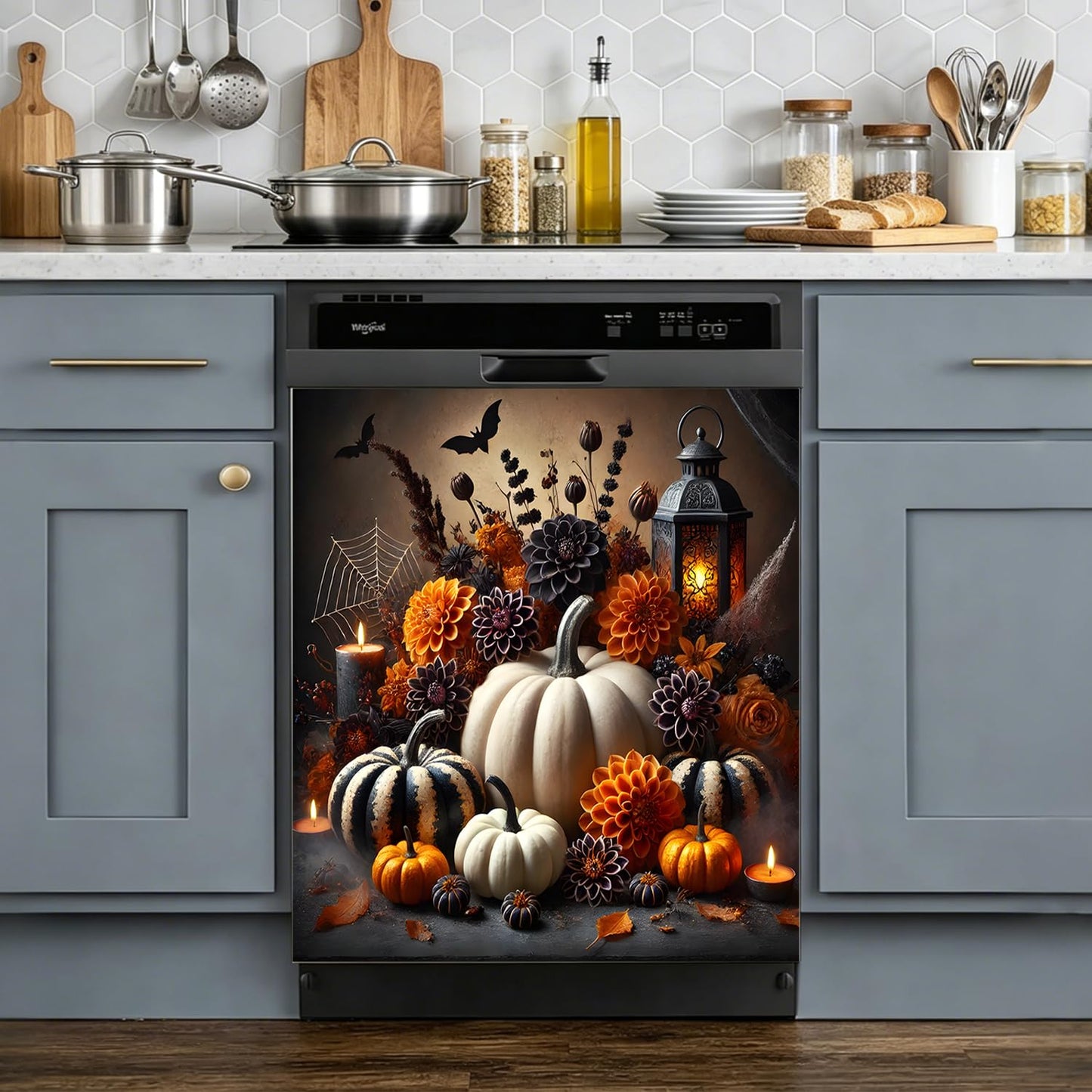 Dishwasher Magnet Cover Pumpkin, Halloween Magnetic Decorative Dishwasher Front Panel Cover, Refrigerator Magnet Cover Decal Sticker for Kitchen Home Decor 23x26 Inch