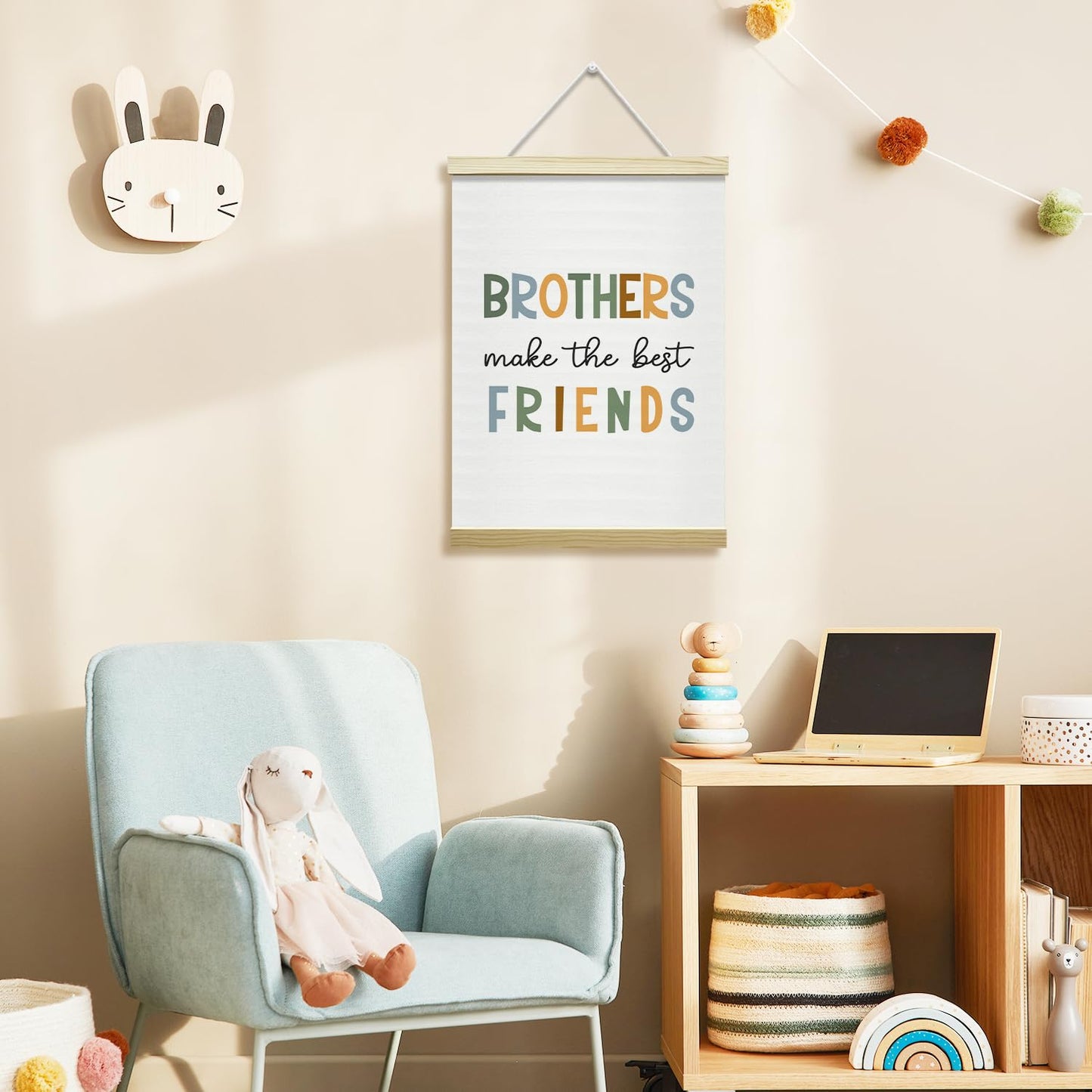 Nopoben Brothers Poster Hanger Frame - Brothers Make the Best Friends, Kids Room Wall Art With Wooden Poster Hanger, Boys Bedroom Playroom Game Room Decor(12x16 Inches)-04