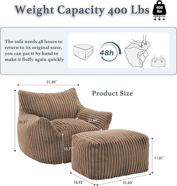 Gericco Oversized Bean Bag Chaise Lounge Chair Indoor