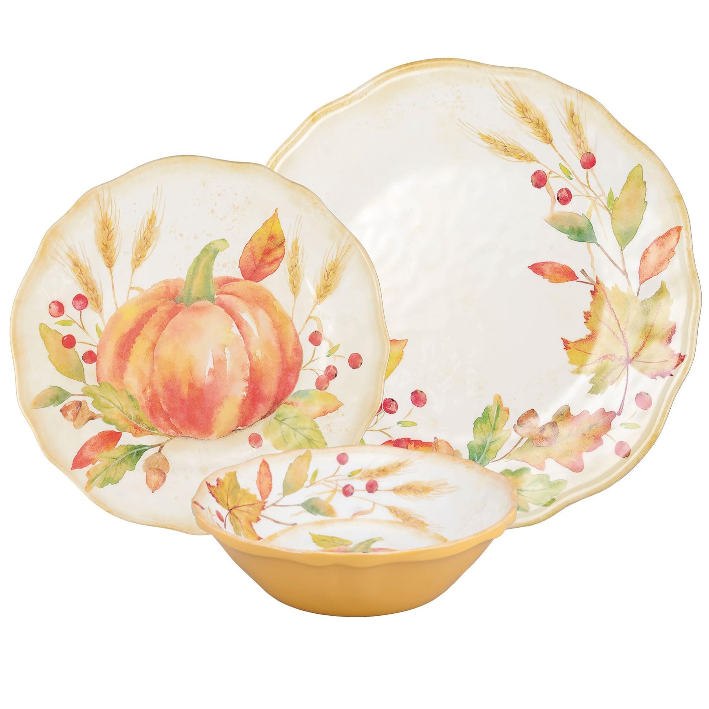 UPware 12 Piece Pumpkin Melamine Dinnerware Sets, Outdoor Dishes Set, Plates and Bowls Sets, Autumn Thanksgiving Decorations, Service for 4, Orange