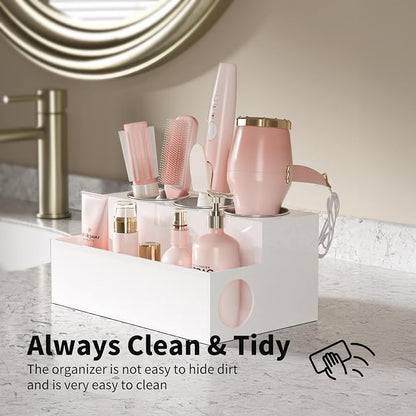 NIUBEE Acrylic Hair Styling Tool Organizer and Holder - Bathroom Countertop Storage for Blow Dryers, Accessories, Makeup, and Toiletries