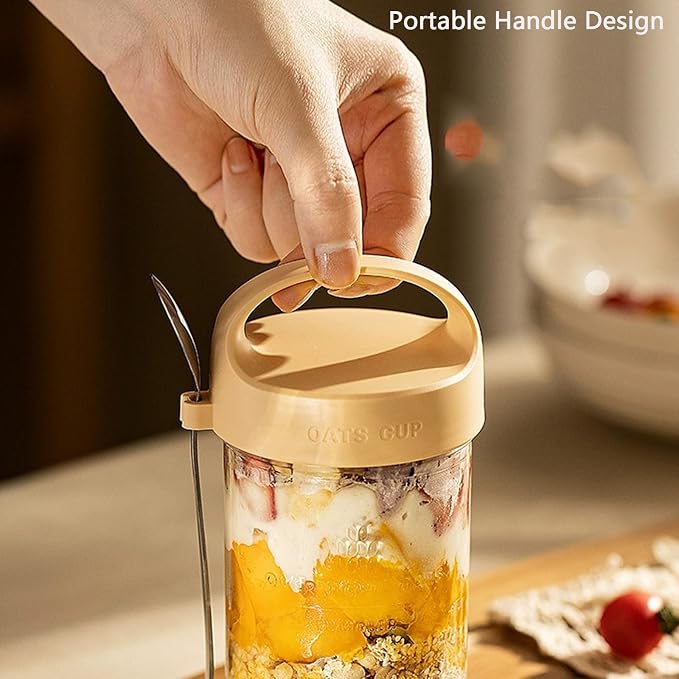 2Pack Overnight Oats Containers with Lids and Handle,14 oz Airtight Oatmeal Container,Mason Jars with Lid for Cereal,Milk,Fruit,Yogurt,On The Go Container,Salad Jars,Glass Jars (White)