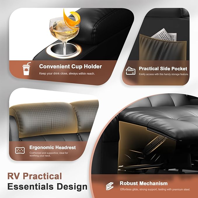 Reclining Loveseat, 55.1" RV PU Leather Wall Hugger Recliner Love Seats Sofa