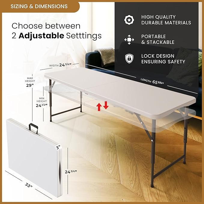 5.5 Feet ADJUSTABLE Foldable Table