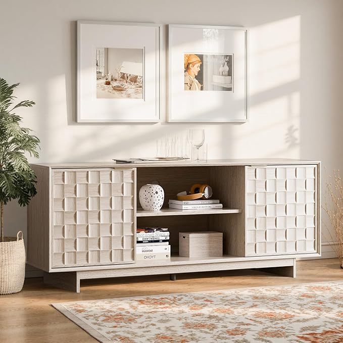 COLAMY TV Stand with Two Doors, Entertainment Center 59" with Adjustable