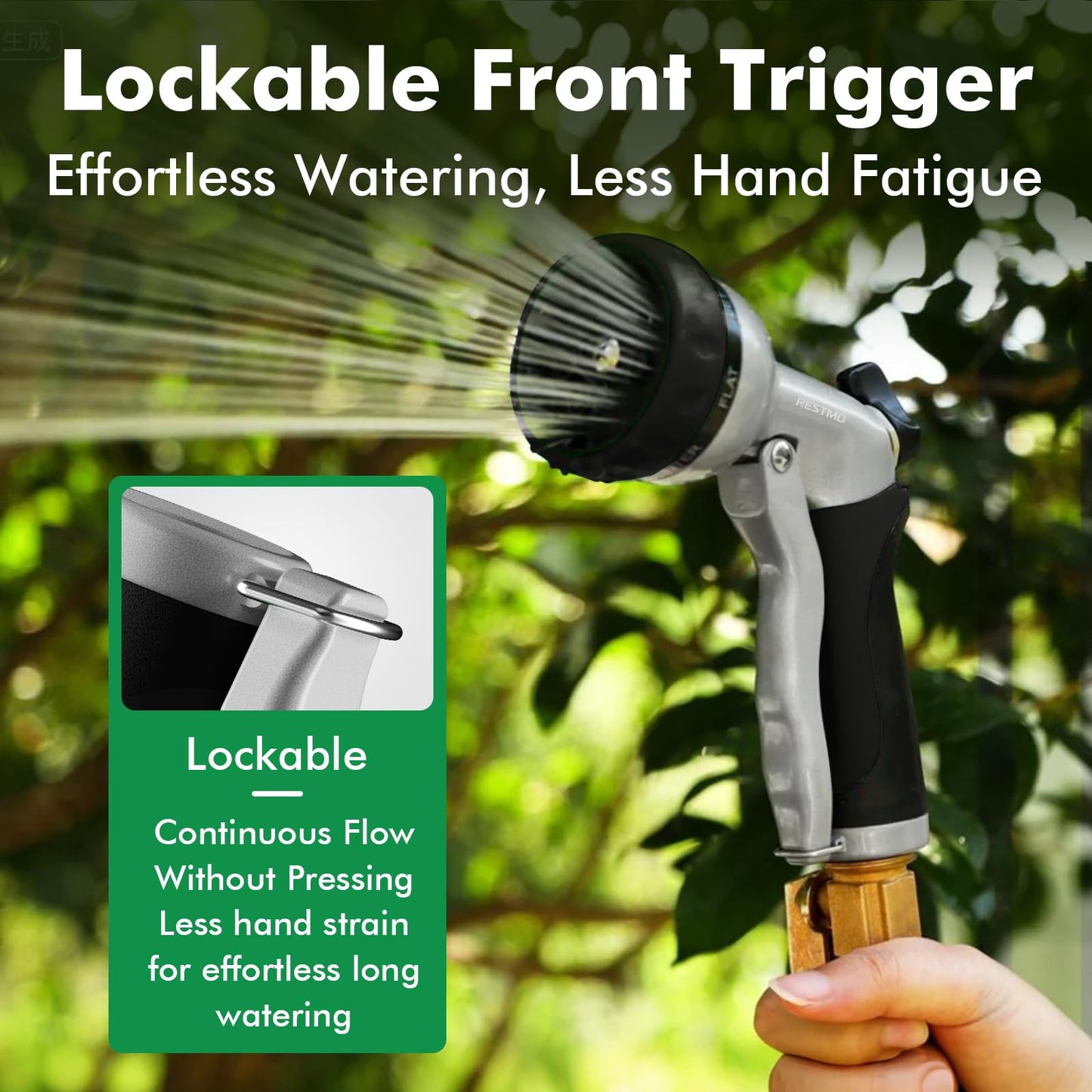 RESTMO Garden Hose Nozzle, Heavy Duty Metal Water Nozzle with 7 Adjustable Spray Patterns, High Pressure Hand Sprayer with Flow Control, for Watering Plants & Lawns, Washing Cars & Pets, Black