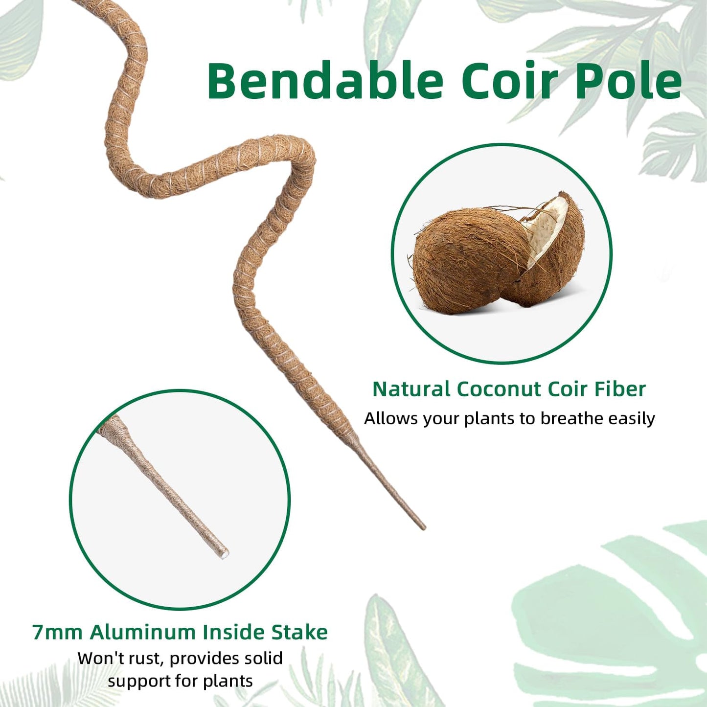 Mcbazel 63 Inch Moss Pole for Plants Monstera, Monstera Plant Support Stick, Bendable Moss Poles Plant Support Stick for Climbing Plants, Stick Support Stake Kit for Potted Plants, Pothos,Philodendron