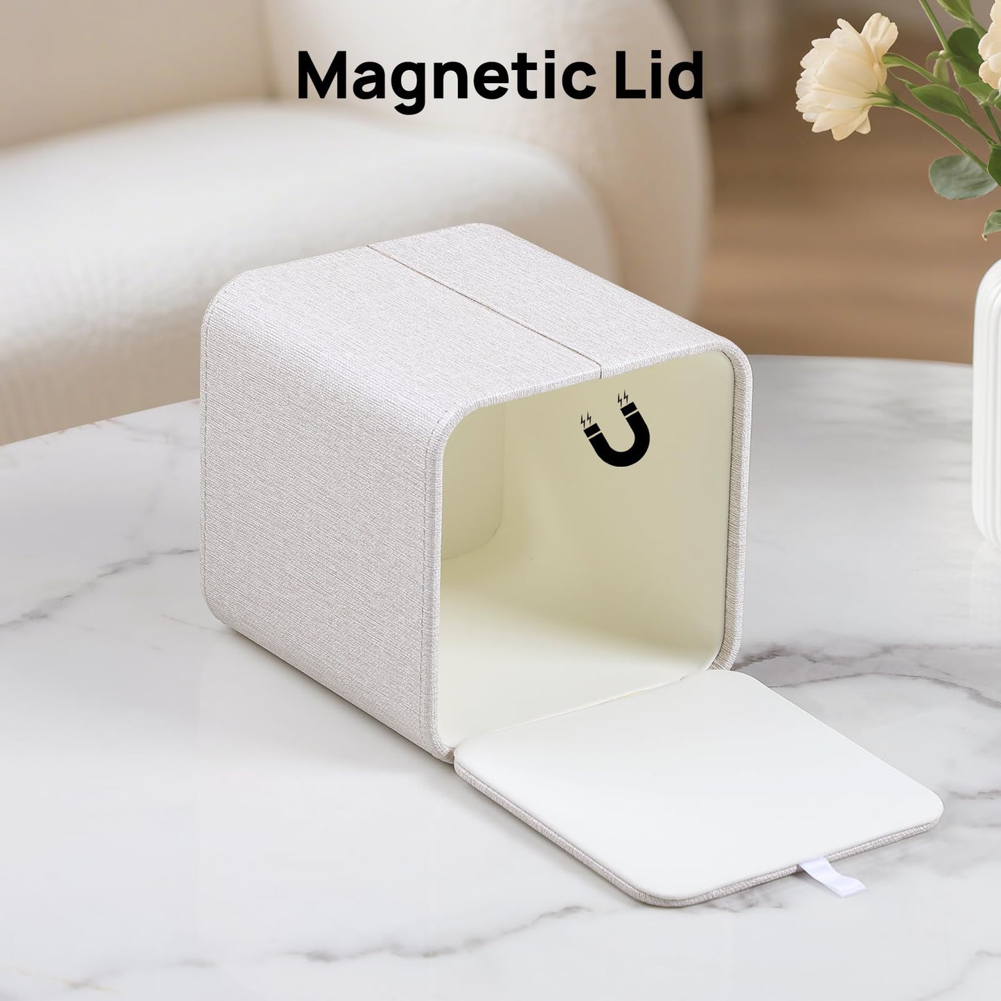Cretkhp Square Linen Tissue Box Cover with Magnetic Closure, Modern PU Leather Tissue Box Holder for Bathroom Vanity NightStands Bedroom Office Desk, Stylish Cube Tissue Holder
