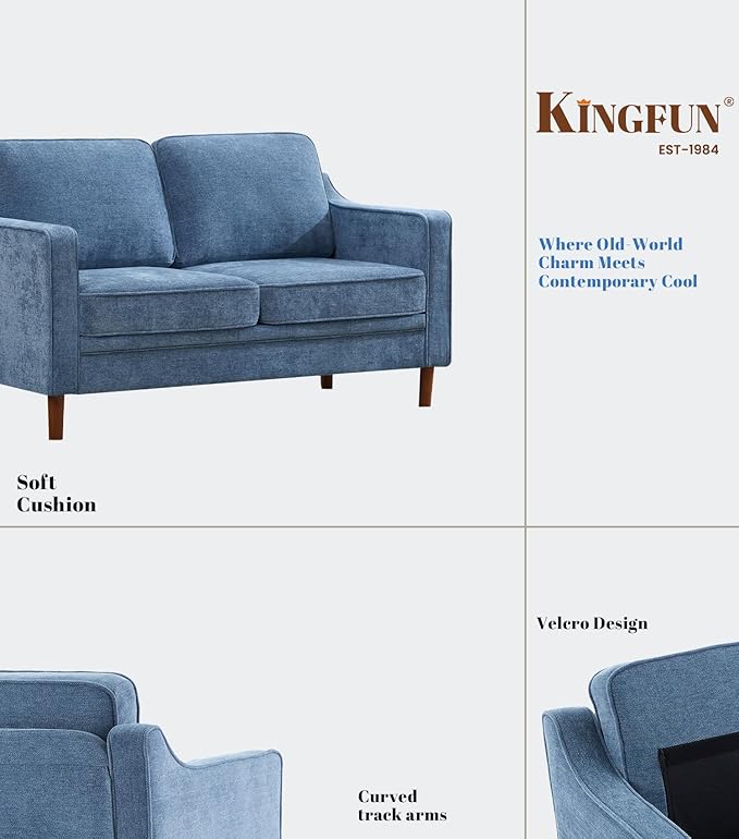 Kingfun 56" Chenille Sofa, Loveseat Couch, Mid Century Modern Love Seat Couches