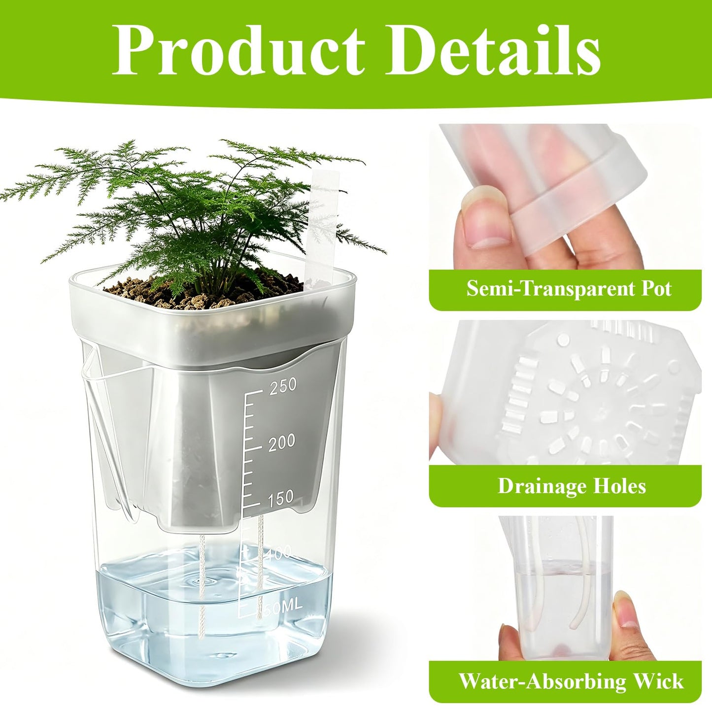 Lwuey 12 Pack 2.5" Self Watering Propagation Pots - Clear Plastic Seed Starter Cups, for Seedlings, Cuttings, Succulents, Herbs, Vegetables, 12 Plant Labels Included for Indoor Plants