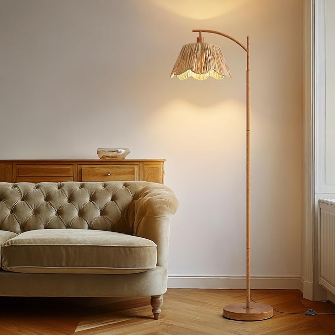 Oneach Rattan Floor Lamp for Bedroom, Boho Floor Lamp