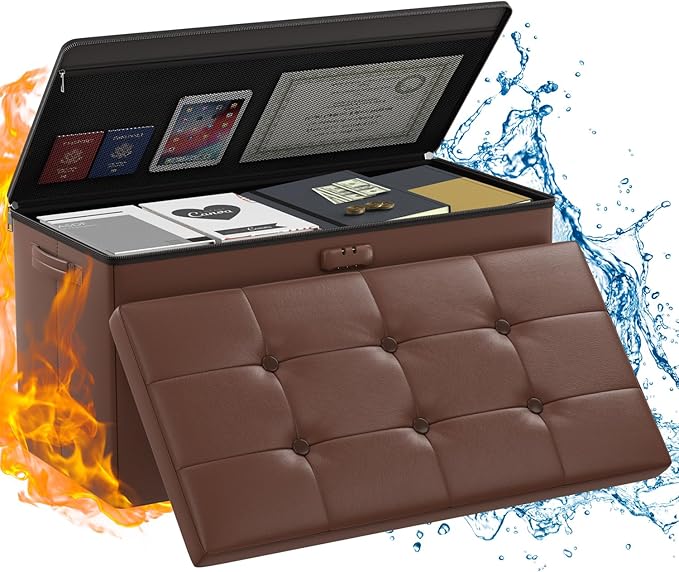 ENGPOW Storage Ottoman Bench, Fireproof Folding Bench