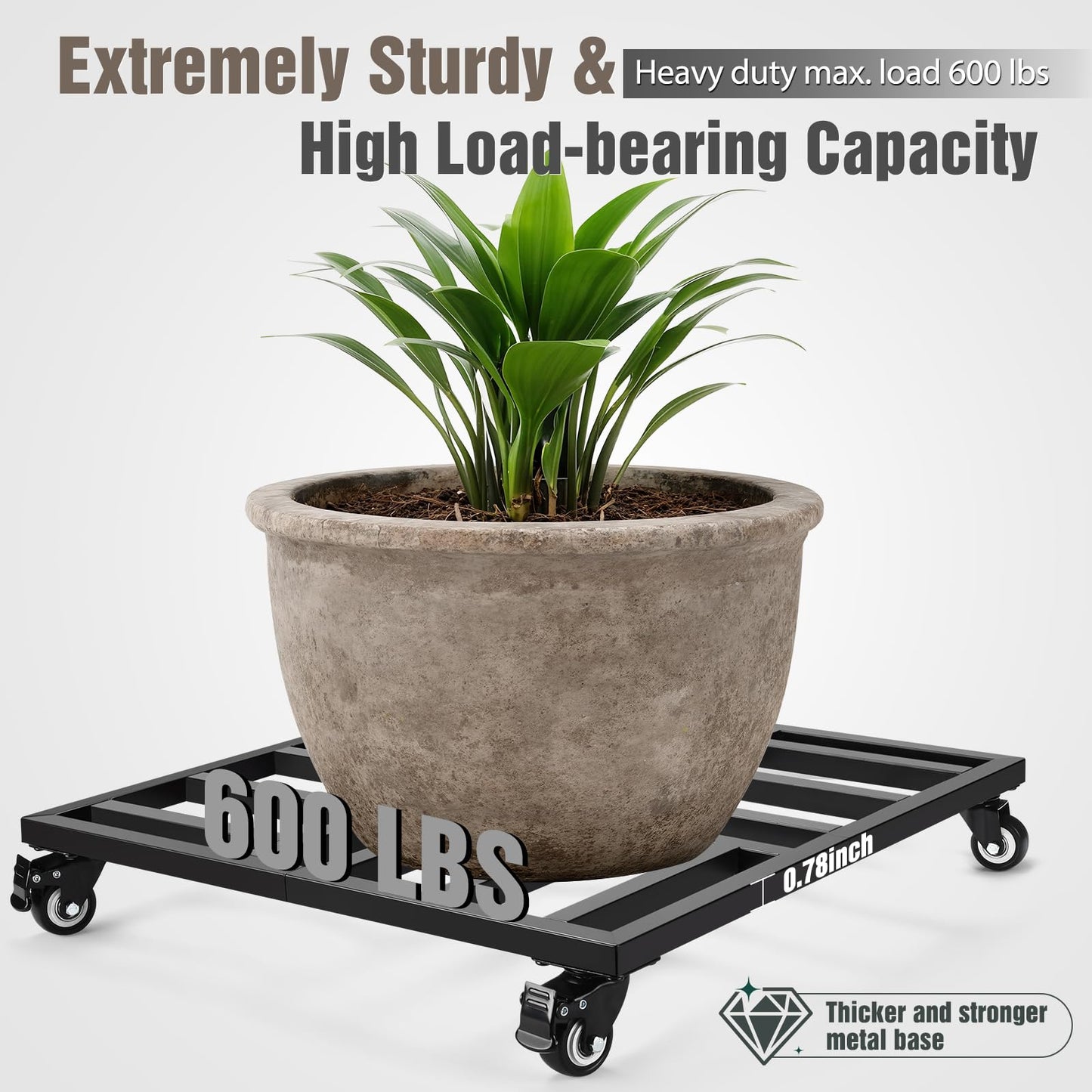 AugFir 22" Plant Caddy with Wheels Heavy Duty, 600lbs Rolling Metal Plant Stand, Square Plant Dolly with Lockable Caster Wheels for Large Planter Pots, Heavy Objects, Ideal for Indoor and Outdoor Use