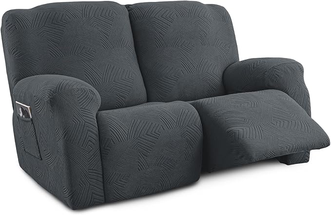 Recliner Loveseat Covers, 4-Piece Stretch Geometric Strokes Jacquard Reclining
