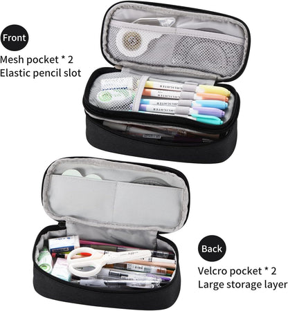 Dugio Big Pencil Case for Boys Organizer Pencil Bag with Zipper Pencil Pouch for School Teens Kids Aesthetic Large Pencil Pouch Black